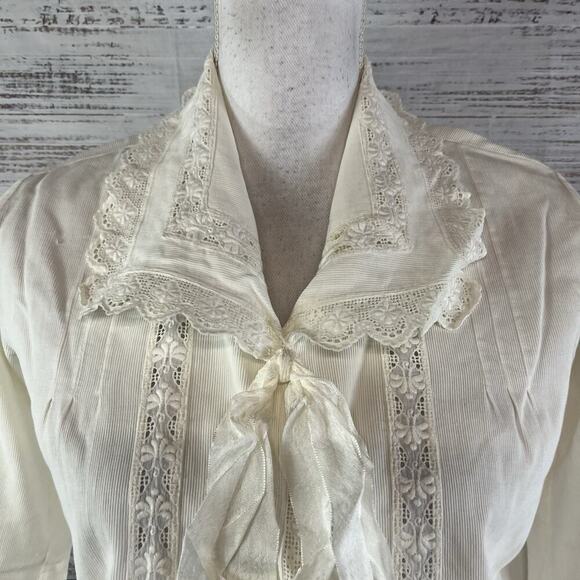 Vintage Ivory Handmade Dressing Bed Jacket Chemise Robe Lace Collar size L/XL - Picture 4 of 16